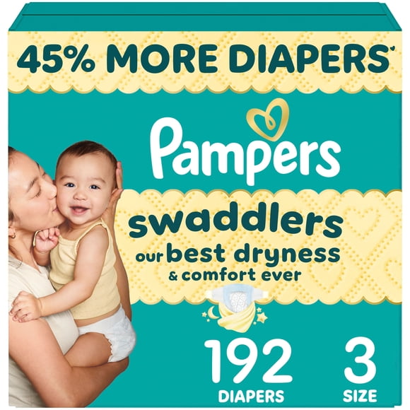 Pampers Swaddlers Couches, Taille 3 (13-26 lbs), Absorbantes, Garde Bébé au Sec et Confortable, Couche Jetable pour Bébé Sans Danger pour la Peau