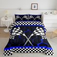 thumbnail image 1 of Erosebridal Checkered Flag Bedding Queen Comforter Set, Blue Geometry Down Comforter, Extreme Sports Decor, Lightweight 3pcs, 1 of 8
