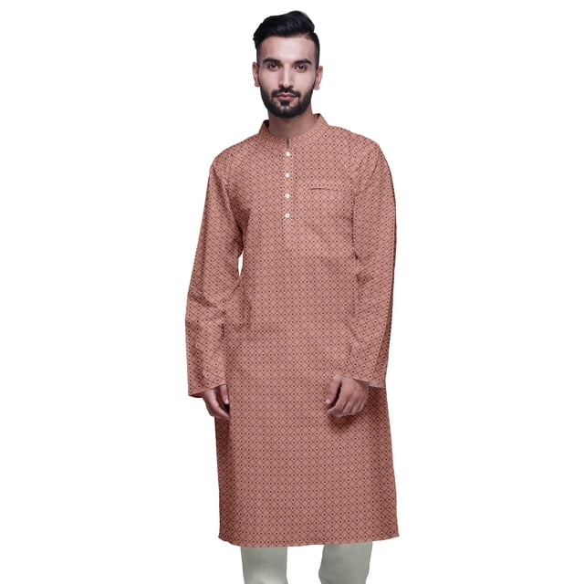 Atasi Kurta Imprimé pour Hommes Col Mandarin Popeline de Coton Kurta Chemise Décontractée