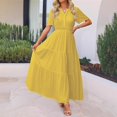 thumbnail image 2 of HXWCHs Robe Sans Manches pour Femme, Fluide, Col en V, Taille à Nouer, Robe d'Été Décontractée, Confortable, Plage, Évasée, Maxi pour la Saison du Printemps, Jaune, P, 2 of 7