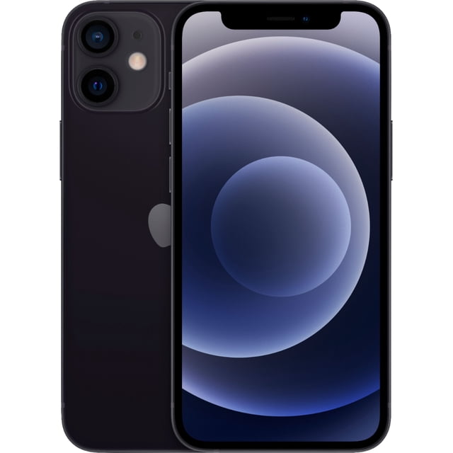 Apple iPhone 12 Mini Remis à Neuf 64 Go 5G en Noir, Entièrement Déverrouillé et Remis à Neuf. Présente un design compact avec Deux Caméras Arrière et un Écran avant Mettant en Valeur un Papier Peint Circulaire Dégradé. Testé et Nettoyé Professionnellement, avec des Fonctionnalités comme Neuves et des Micro-Rayures Minimales. Accessoires Compatibles Inclus.