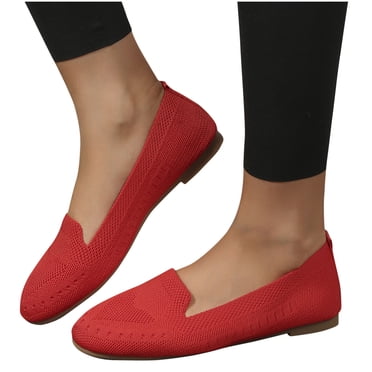 Pisexur Chaussures pour Femmes Chaussures en Maille Tricotée pour Femmes Bout Rond à Enfiler Chaussures Plates de Marche Femme Petit Talon Compensé Confort Doux