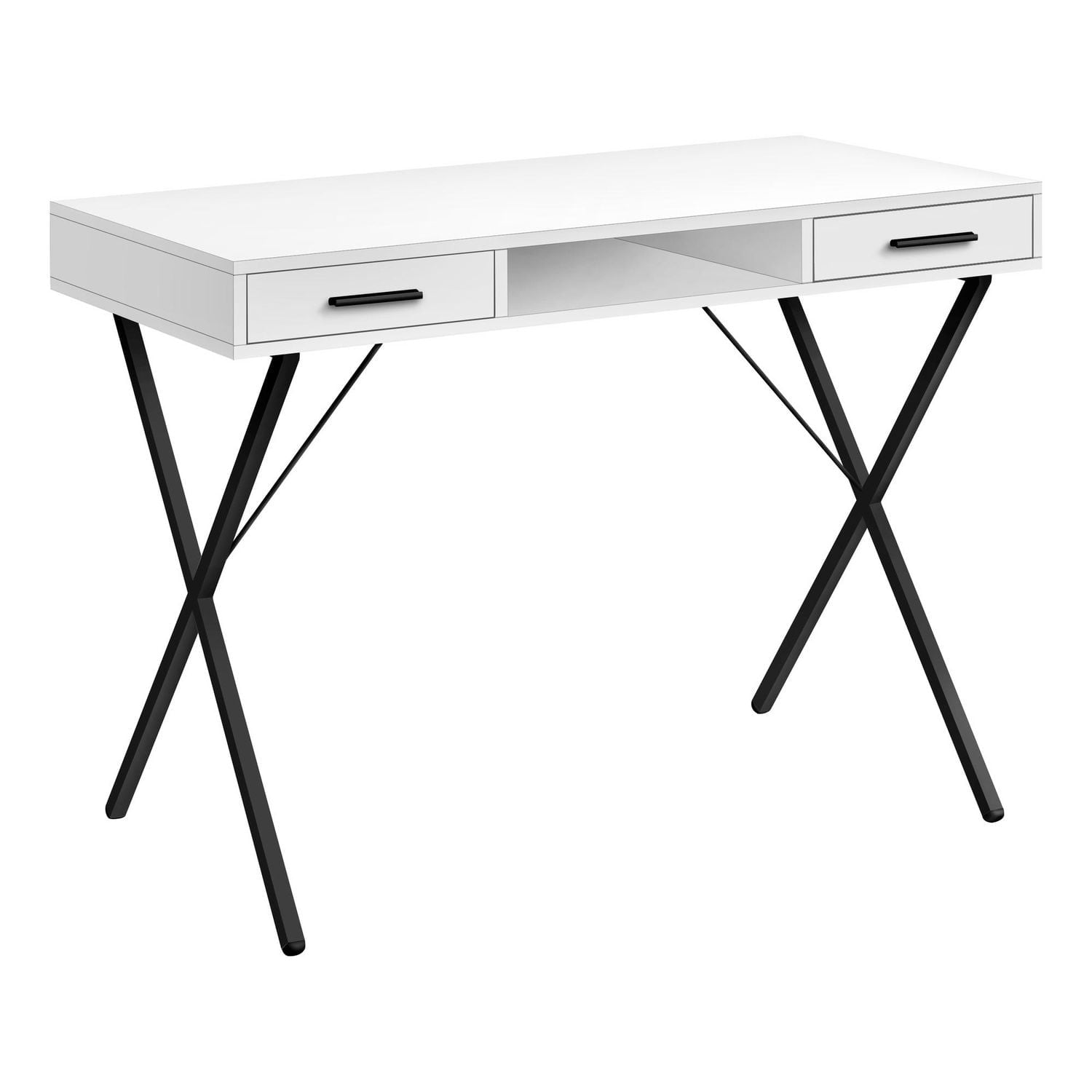 Monarch Specialties Computer Desk, Home Office, Laptop, Left, Right Set-up, Storage Drawers, 42"l, Work, Metal, Laminate, White, Black, Contemporary, Modern