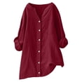 thumbnail image 2 of Wensltd Chemises à Manches Longues Col en V pour Femmes Tunique en Lin Ample avec Poche, 2 of 6