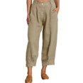 thumbnail image 1 of Luxur Pantalon Grand à Taille Mi-Haute en Coton et Lin pour Femme, Kaki, m, 1 of 2