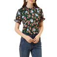 thumbnail image 1 of INSPIRE CHIC Blouse pour Femme à Fleurs à Volants Manches Courtes Col à Volants Blouses Décontractées m Vert Foncé, 1 of 6