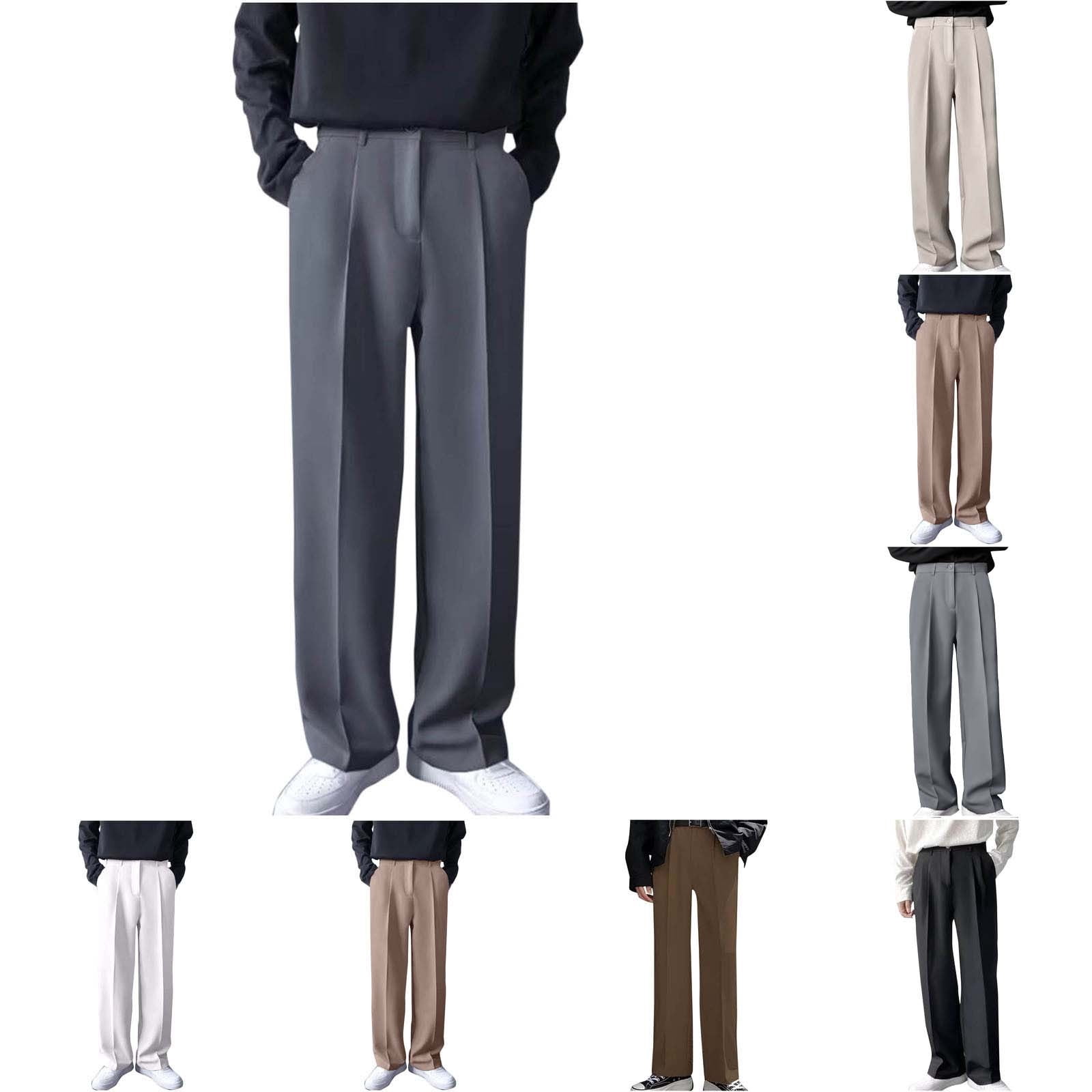 Styesk Men's Pants Men Solid Color Zipper Button Straight Leg Wide