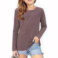 thumbnail image 2 of MeetoTime Girls Long Sleeve Tops Crewneck Solid Color Dressy Tunic Tops Children's Pullover Undershirt, 2 of 5