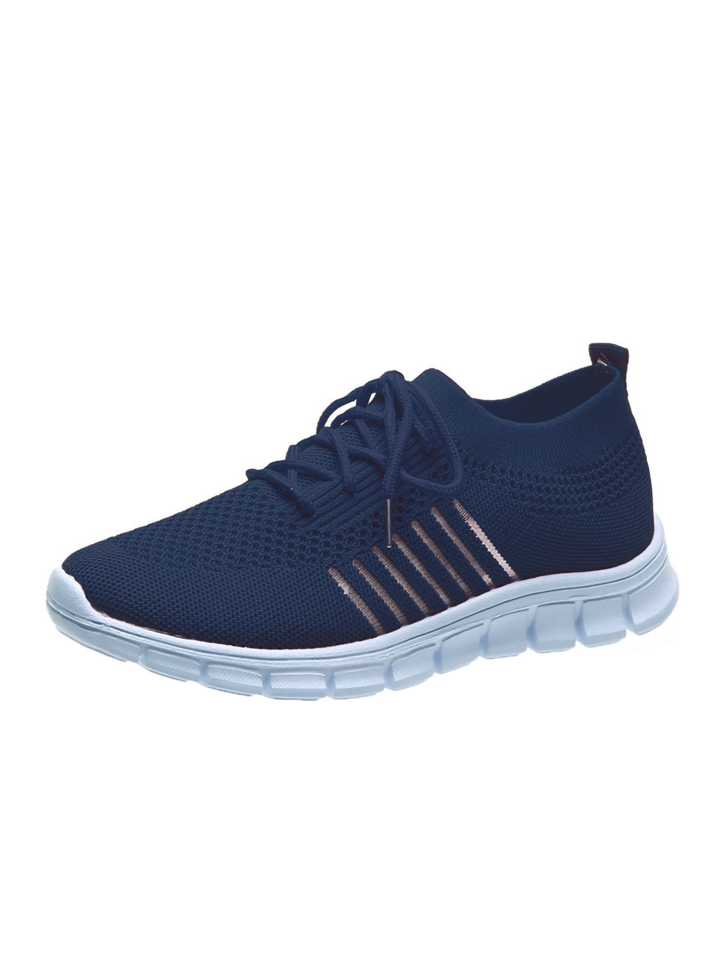 UKAP Ladies Trainers Round Toe Sneakers Solid Color Flats Women's Comfortable Navy Blue 10