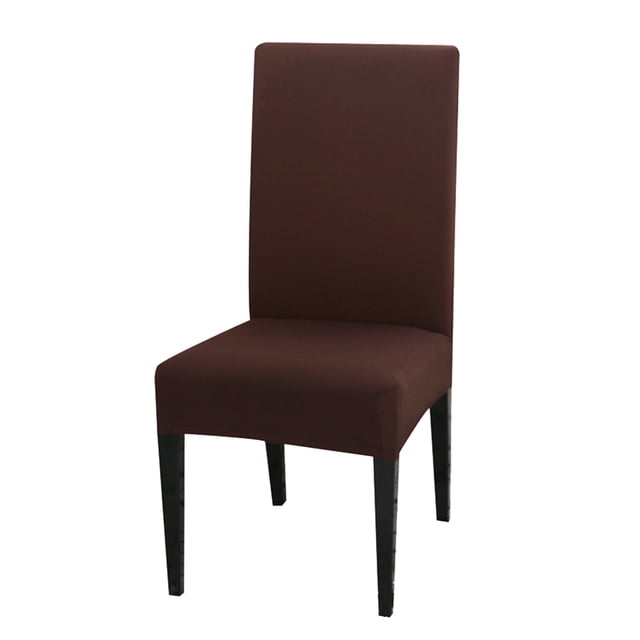 LINMOUA High Back Solid Color Office Hotel Home Chair Set One-Piece with a durable, elastic chair cover in dark brown. Made of 92% polyester and 8% spandex, it fits large dining chairs with a backrest height of 65cm and cushion dimensions of 45x45cm. Ideal for protecting furniture in homes, offices, and restaurants.