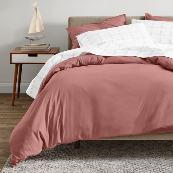 Bare Home Organic Cotton Duvet Cover Set - 400 Thread Count - Sateen Weave - Full/Queen, Dusty Rose, 3-Pieces