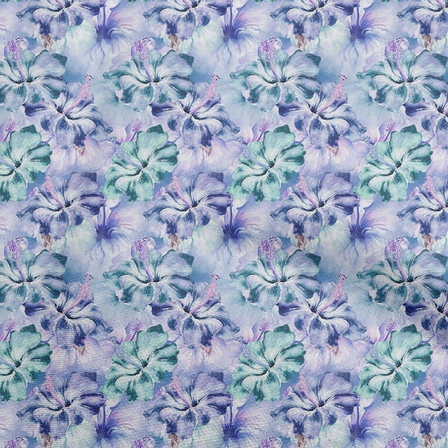 oneOone Polyester Spandex Medium Blue Fabric Floral Sewing Material Print Fabric By The Yard 56 Inch Wide-TP