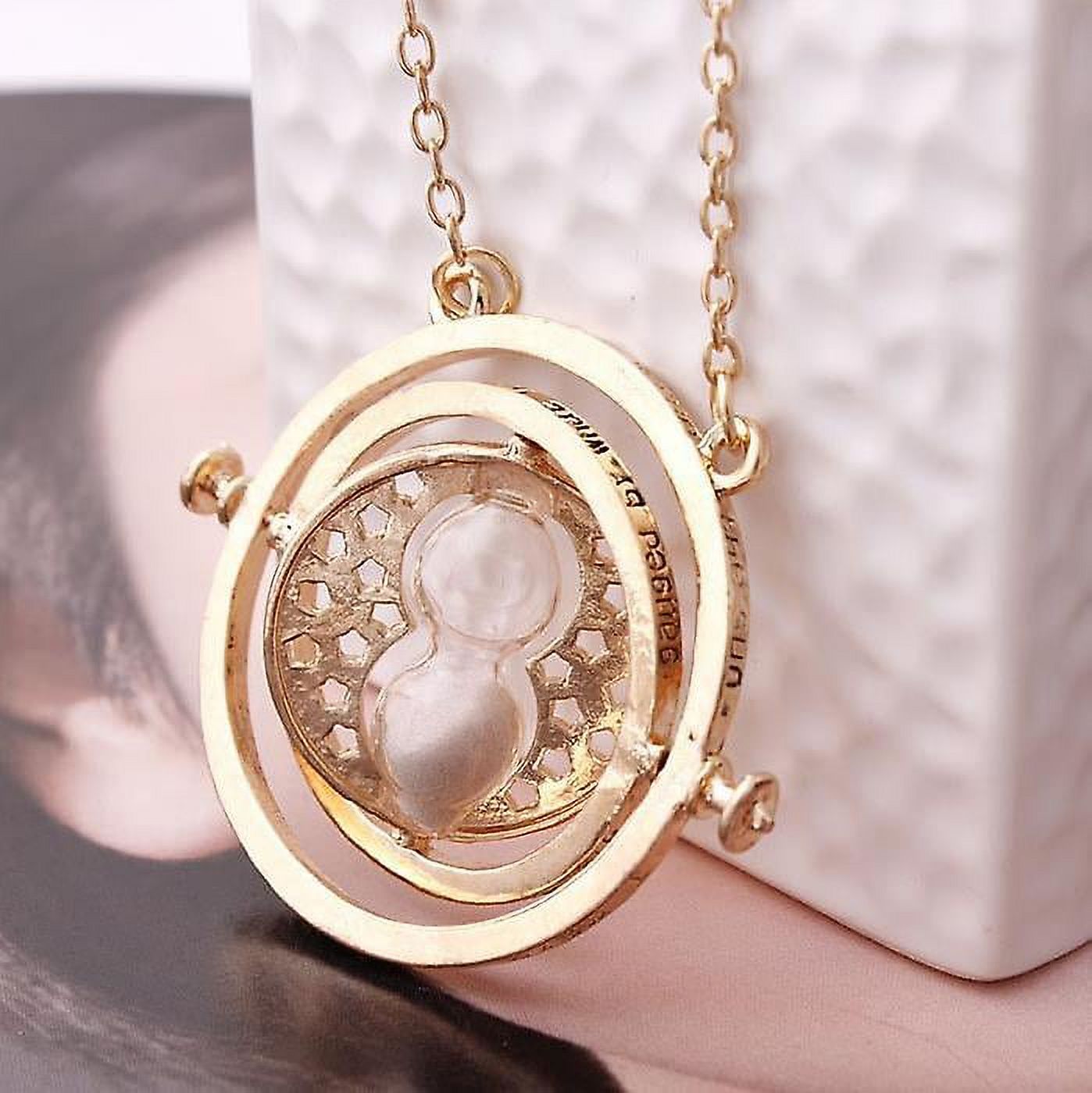 harry Potter Time Turner Necklace Hermione's White Sand Gold Plated