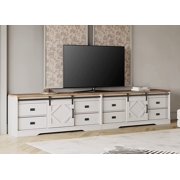 WAMPAT Modern Farmhouse TV Stand Set of 2 for up to 110" TVs, Entertainment Center with Drawers and Adjustable Shelf, Cream White
