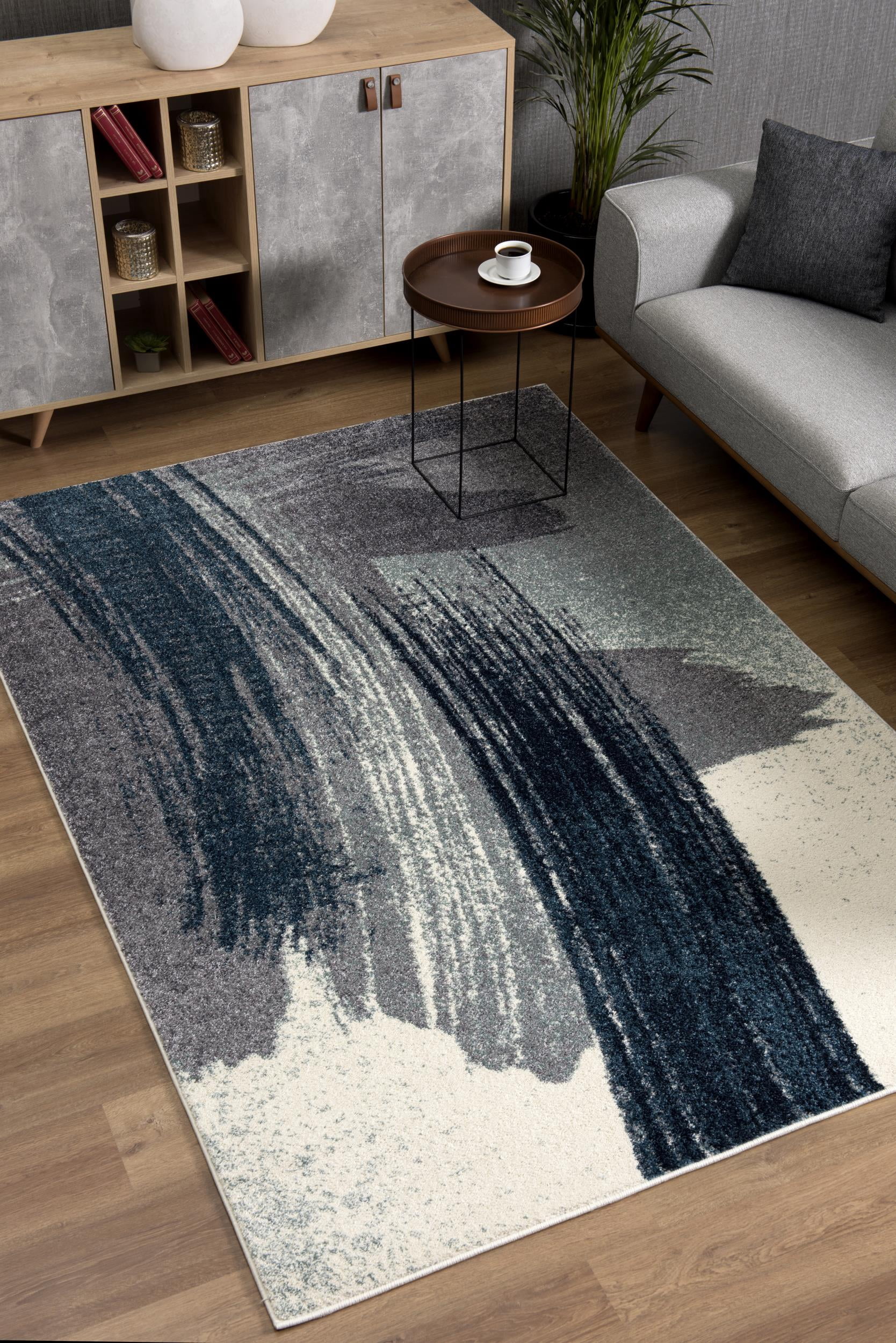 Tapis d'intérieur scandinave Rug Branch Nova 2' x 25' (taille exacte : 2'3" x 25'), bleu et blanc, contemporain - Entrée, couloir, salle de bain et cuisine