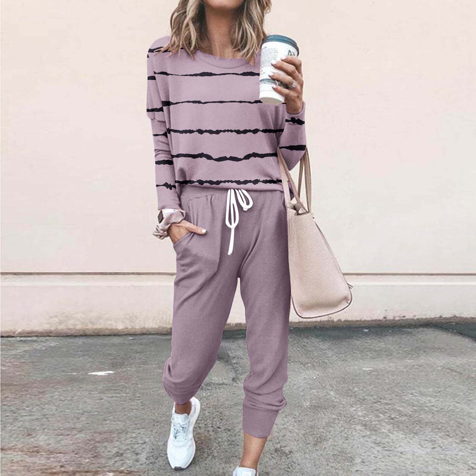 TIMIFIS Sweatsuit for Women 2 Piece Plus Size Outfits Matching Long Sleeved Crew Neck and Long Pants Tracksuit Fall with Pockets - Spring/Summer