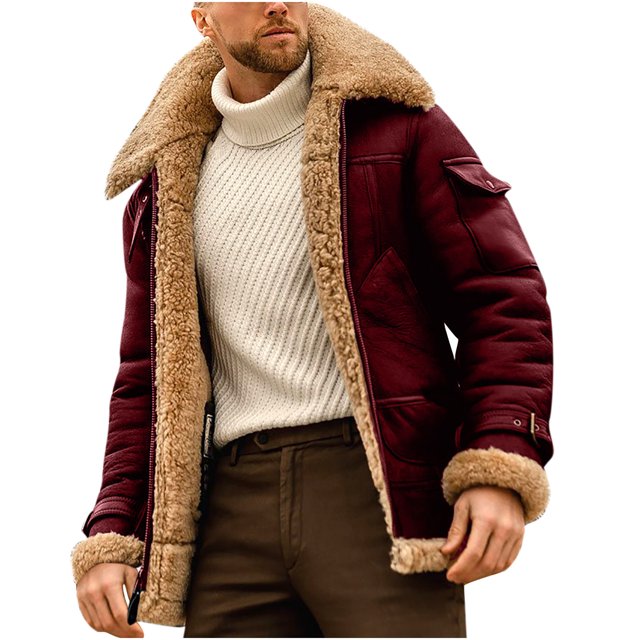 Veste d'Hiver pour Hommes Décontractée Unie à Col Rabattu, d'Hiver, Épaissie, Fraîche, à Fermeture Éclair, Patchwork, Manteaux