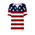 thumbnail image 4 of KIHOUT Women's Independence Day Printed T-Shirt Button Up Short Sleeved V-Neck Tops Navy M, 4 of 5