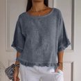 thumbnail image 2 of Plebaso Women's Cotton Linen T-Shirts Ruffle Sleeve Crew Neck Tee Shirts Solid Color Lightweight Tees Tops, 2 of 7