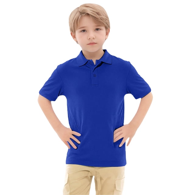T-shirts Garçons Été Décontracté Manches Courtes Polo Classique Col à Revers Bleu 8-9 Ans