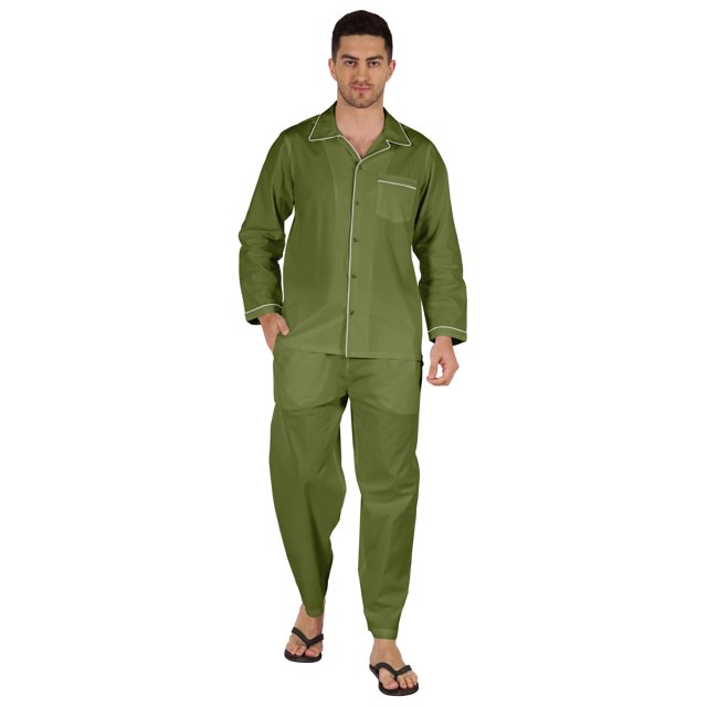 Inkmeso Men's Cotton PJs Solid Sleepwear Lounge Wear Top & Bottom Pajama Set