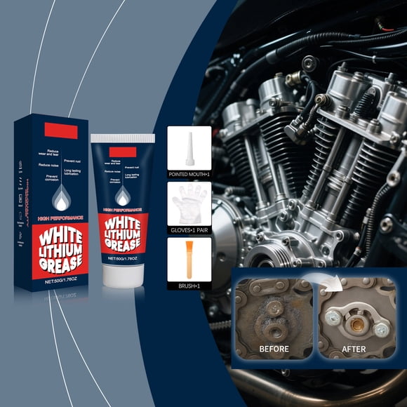 Lithium Grease Multi-Purpose Lubricant | White Lithium Grease with Brush | Superior Metal-to-Metal Lubrication | Rust Prevention | Bearings Hinges Gears Chains | 1 Set