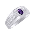 thumbnail image 4 of RYLOS Men's Rings 14K White Gold Classic Nugget 6X4MM Oval Gemstone & Diamond Ring Amethyst February Birthstone Rings Size 12, 4 of 7