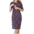 thumbnail image 2 of Penkiiy Robe d'Allaitement à Manches Courtes pour Femme Enceinte, Mode, Imprimé Floral, Vin P, 2 of 7