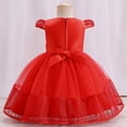 thumbnail image 4 of FhsagQ Robes Filles Robes de Noël 10-12 Blanc Enfants Tout-Petits Bébés Filles Printemps Été Imprimé à Volants Manches Courtes Robe Princesse à Volants Sans Manches Spectacle Dentelle Fête Rouge 6-12 Mois, 4 of 4