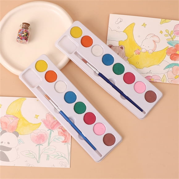 Heart Shaped Watercolor Painting Set - 8 Non-Toxic Solid Pigment Pans with Brush for Kids Art Class, Travel & Beginner Artists