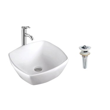 Évier de Salle de Bain Carré de 16,5 Po au-Dessus du Comptoir, Blanc (avec Ouverture Pop-up)