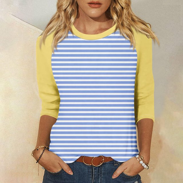 Mefallenssiah Blouses pour Femmes Décontractées Mode Féminine T-Shirt Imprimé Manches 3/4 Blouse Col Rond Hauts Décontractés