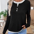 thumbnail image 4 of T-Shirts pour Femmes, T-Shirt/haut Brossé à Boutons à Manches Longues à Col Rond en Faux Deux Pièces Coupe Régulière pour Femmes, T-Shirts Blancs pour Femmes, 4 of 7