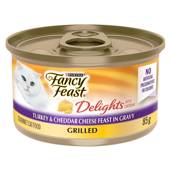 Purina Fancy Feast Delights Grilled Turkey & Cheddar Cheese in Gravy, Wet Cat Food 85G