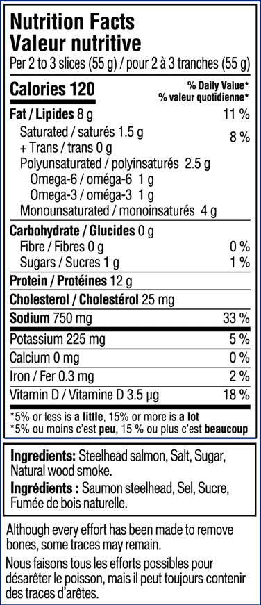 DOM Specialty Frozen Smoked Steelhead Salmon, 200 g - Pre-sliced.
