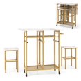 thumbnail image 1 of Costway Ensemble de Table à Manger Roulante 3 Pcs Table de Cuisine Extensible 2 Tabourets avec Porte-Bouteilles Blanc, 1 of 10