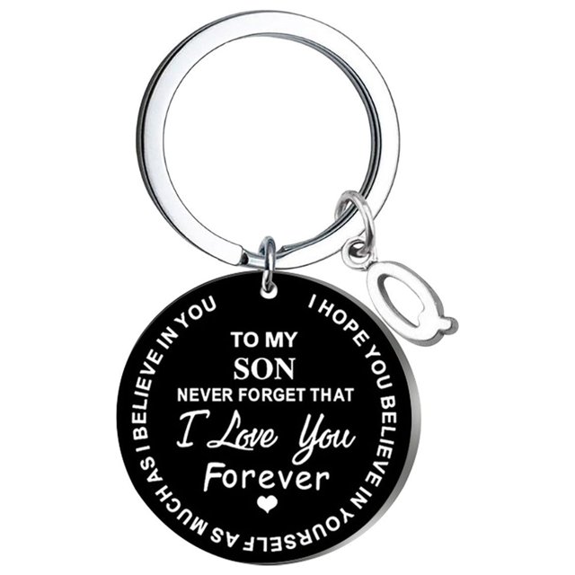 Creative DIY To My SON Black Stainless Steel Last Name 26 Letter Keychain 2.5cm