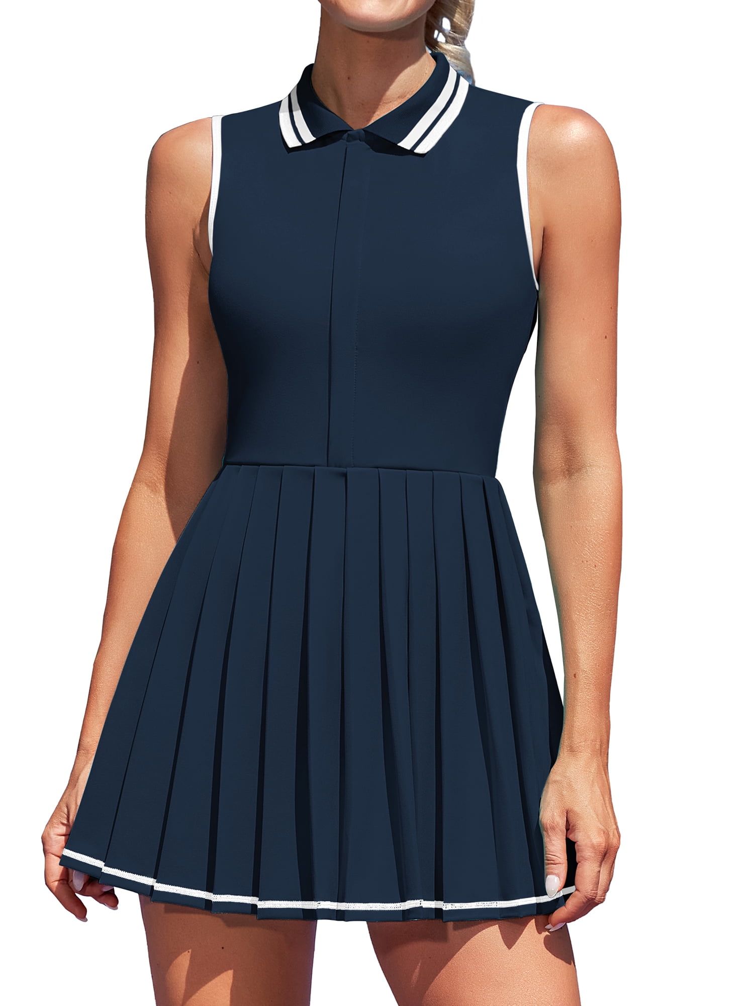 Charmo Robe de Tennis à Fermeture Éclair pour Femmes, Robe Polo d'Entraînement de Golf, Robe Plissée avec Shorts et Poches