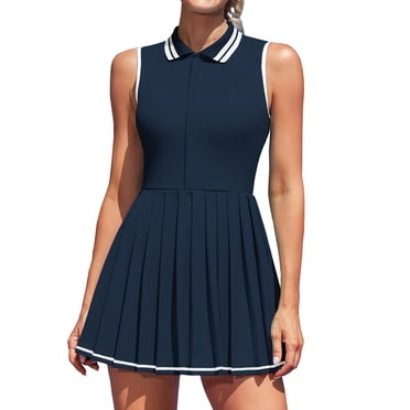 Charmo Robe de Tennis à Fermeture Éclair pour Femmes, Robe Polo d'Entraînement de Golf, Robe Plissée avec Shorts et Poches