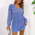 thumbnail image 3 of Yuyuzo Robe Pull Mode Femme Col en V Tricot Torsadé Manches Longues Lanterne Pull, 3 of 5