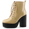 thumbnail image 1 of Unique Bargains Bottes de Combat à Plateforme à Talon Épais à Fermeture Éclair pour Femmes, 1 of 6