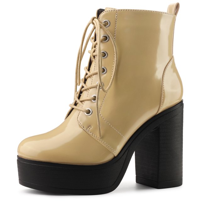 Unique Bargains Bottes de Combat à Plateforme à Talon Épais à Fermeture Éclair pour Femmes