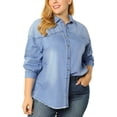 thumbnail image 1 of Agnes Orinda Women's Plus Size Button Down Long Sleeve Denim Shirts 3X Light Blue, 1 of 8