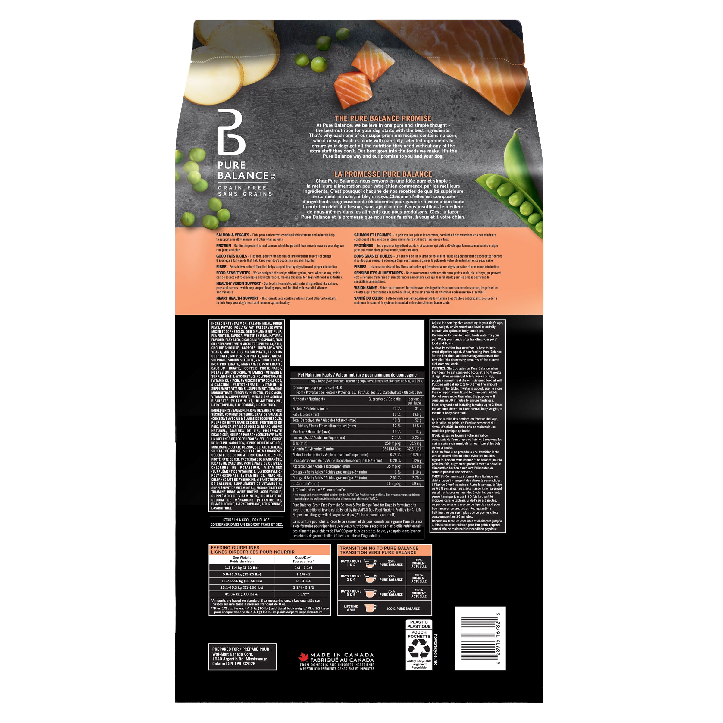 Pure Balance Grain Free Salmon & Pea Recipe Complete Dog Food, 7.2kg
