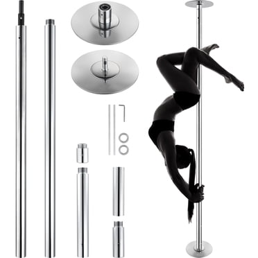 KFFKFF Expert Dance Pole, Rotating and Stationary Dance Pole Set, Detachable Portable Pole, 45mm Robust Stainless Steel Pole, Fitness Pole with Adjustable Height, Silver