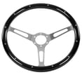 thumbnail image 3 of Steering Wheel, 380mm 15" Classic Nostalgia Style Wood Grain Steering Wheel, Slotted 3 Spoke Steering Wheel Riveted, 6 Bolts Walnut Wood Grip, Universal Auto Replacement Parts, 3 of 7