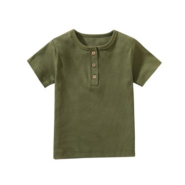 FAIWAD T-Shirt en Coton d'Été pour Garçons et Filles, Unisexe, Manches Courtes, Col Rond Boutonné, Respirant