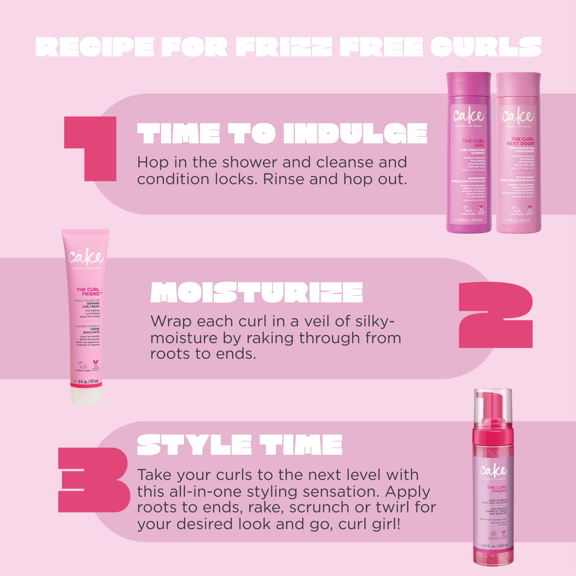Cake Beauty Gel-to-Foam Curl Styler, The Curl Friend High Hold & Definition - Frizz Protection- Infused with Coconut Oil & Shea Butter - For Curly Hair- 6.8 fl oz
