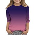 thumbnail image 1 of 2025 Filles T-Shirts Décontractés Manches 3/4 Col Rond Tops d'Été T-Shirts Unis Blouses d'Automne Pulls Tops Violet, 1 of 6