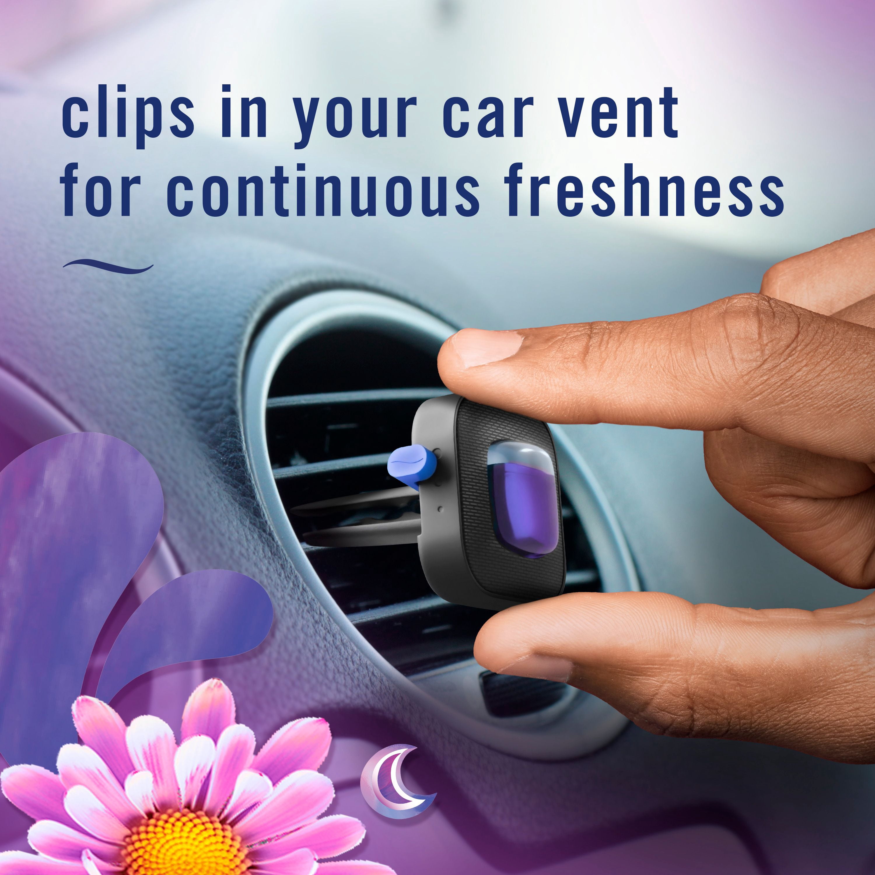 Febreze Assainisseur d'Air pour Auto, Pince pour Bouche d'Air d'Auto Anti-Odeurs, Parfum Gain Brise Nocturne, 2 Unités